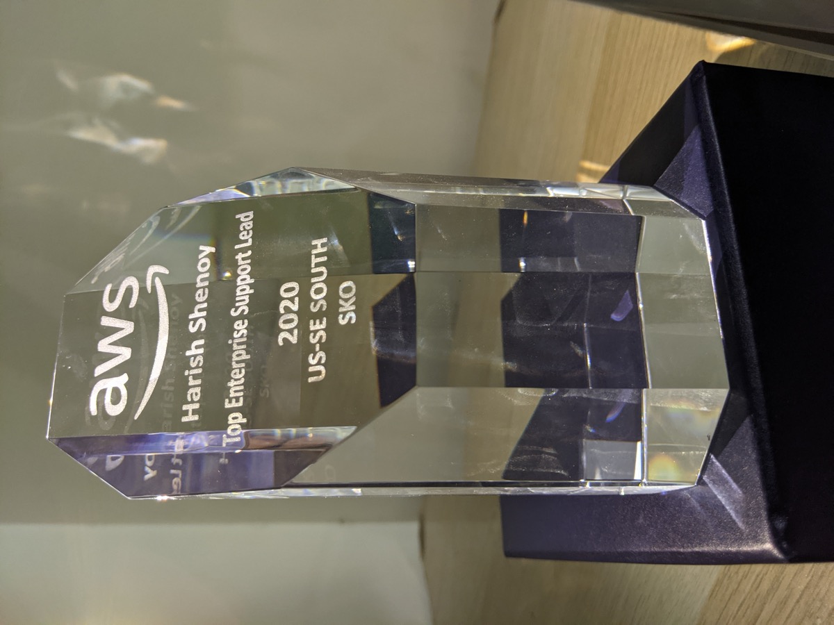 AWS Top Enterprise Support Lead Trophy — Harish Shenoy