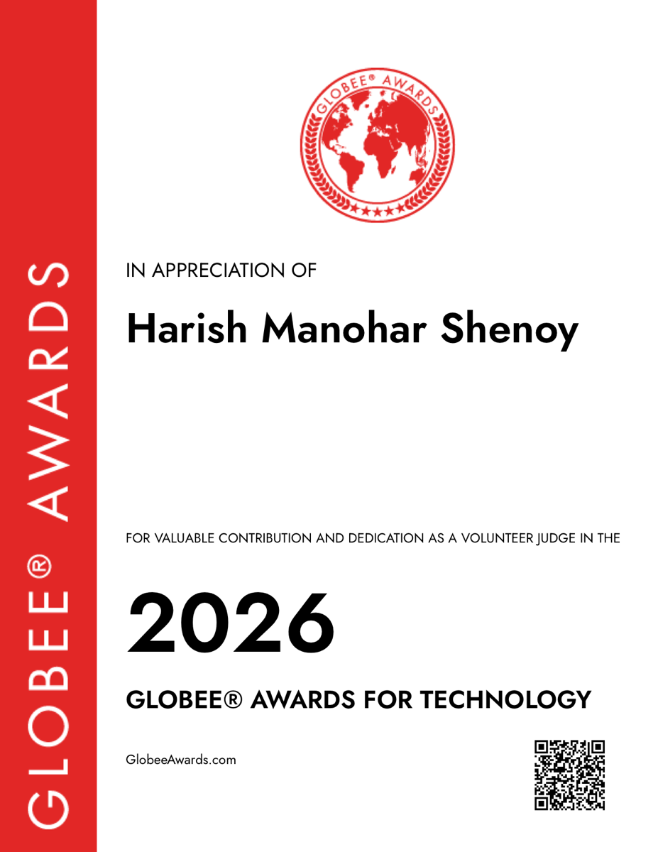 Globee Awards Judge Certificate — Harish Shenoy 2026